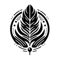 Stylized Black White Leaf Within a Dotted Circle, Featuring Minimalist Lines and Geometric Shapes for a Modern, Decorative Pattern. vector