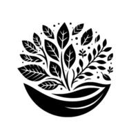 Elegant Black and White Botanical Illustration A Stylized Plant With Diverse Leaf Shapes and a SemiCircular Composition. vector