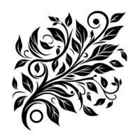 Elegant Black and White Floral Flowing Vines, Detailed Leaves, Decorative Scroll Elements, Isolated on White Background vector