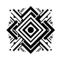 Symmetrical Geometric Black White Abstract Composition, DiamondShaped Core, Lines Dots, Modern Art. vector