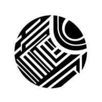 Geometric Abstract Black and White Circular with Linear and Curved Elements Creating a Modern Composition vector