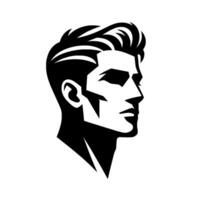 Bold Black and White Portrait of a Stylish Man, with a Modern Haircut and Angled Facial Features, in Profile. vector
