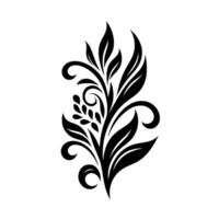 Elegant Black and White Floral Featuring Leaves, Berries, and Swirls on a Clean White Backdrop, Ideal for Decoration and Patterning. vector