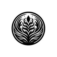 Intricate Floral in a Black Circle, Illustrative Style, Symmetrical, Elegant Minimalist, Set on White. vector