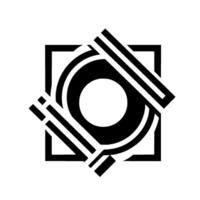 Geometric Black and White Composition Concentric Circles, Diagonal Bars, and Square Frame, Modern Abstract . vector