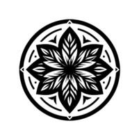 Intricate Black and White Floral Mandala with Leaf Motif, Geometric Circular , and Delicate Symmetric Details on White Background. vector