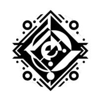 Geometric Black and White Symmetrical Composition with Circular and Angular Shapes Centered . vector