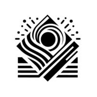 Abstract geometric artwork with a central vortex, a spiral, a dark circle, and geometric shapes, presented in bold black on a white background. vector