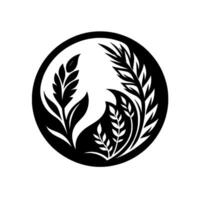 Symbolic Black and White Yin Yang Floral Arrangement within a Circle Represents Balance, Nature, and Harmony. vector