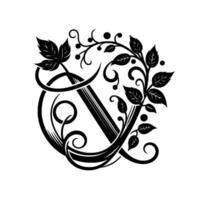Intricate Black and White Floral Ampersand with Leafy Vines, Decorative Curls, and Elegant Flourishes on White Background. vector