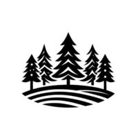 Silhouette of Evergreen Trees on a Curved Hill, a Black and White Illustration. vector