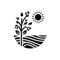 Black and white of a sunlit sapling growing in a stylized field, evoking growth and natures simplicity. vector