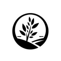 Black and white minimalist circular featuring a tree, landscape and horizon. Clean, modern, and symbolic. vector