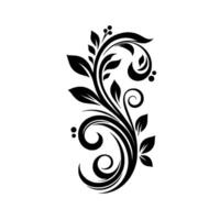 Elegant Black Floral Ornament on White Background A symmetrical illustration with stylized leaves, swirls, and dots, ideal for templates. vector