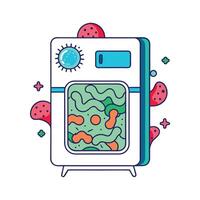 Bacteria Growing on Forgotten Leftovers in Fridge vector