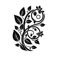 Elegant Black and White Floral A stylized botanical illustration featuring swirling vines, leaves, and decorative flourishes on a clean white background. vector