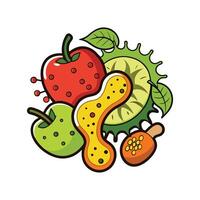Illustration of Bacteria on Rotten Fruits and Vegetables vector