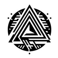 Geometric Black White Abstract Composition Interlocking Triangles within a Circle, Surrounded by Dots, Emphasizing Lines and Symmetry. vector