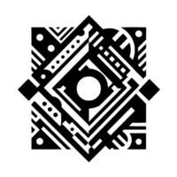 Complex Black and White Geometric An Ornate Square, Starlike Composition with Symmetrical Shapes and Contrasting Forms. vector