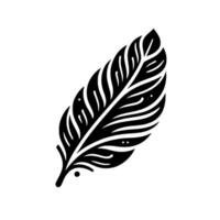 Bold Black White Feather Against Clean White Background with Delicate Detailing. vector