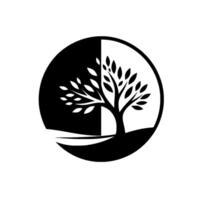 Yin and Yang Tree Silhouette A Black and White with a Divided Circle and Minimalist . vector