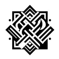Geometric Black and White Abstract, Islamic Inspired Starburst with Interlocking Lines and Crescent Moon Element on White Background. vector