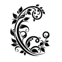 Graceful Black Botanical on White, Featuring Flourishes, Leaves, and Swirls in a Decorative, Symmetrical Composition. vector