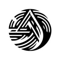 Abstract Geometric Circle Black and White Art with Interwoven Triangle and Stripe Pattern, Optical Illusion. vector