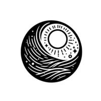 YinYang Inspired Celestial A Cosmic Eye Featuring the Sun, Moon, and Stars in a Circular . vector