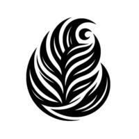 Abstract monochrome of a stylized feather or plant with curved lines and a crescent, creating a symmetrical, organic form. vector