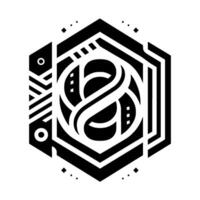 Geometric Black and White Hexagon with Abstract Intertwined Curves and Linear Elements, Dot Accents vector