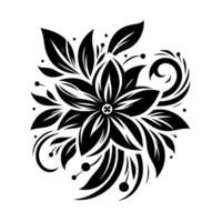 Elegant Black and White Floral A symmetrical flower with intricate leaves and stylized curls, perfect for decorative applications. vector