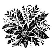Black and White Floral Illustration A symmetrical arrangement of stylized flowers and foliage, creating a balanced and decorative pattern, perfect for . vector