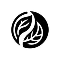 Minimalist Circular Black and White Featuring Intertwined Leaves and Abstract Foliage within a Solid Circle. vector