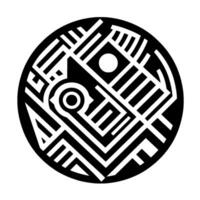 Abstract Circular Geometric Composition Bold Black and White with Labyrinthine Patterns and Optical Illusion vector