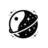 YinYang Planet Cosmic Harmony in Black and White, Starry Night and Day, NebulaInspired with Orbital Ring. vector