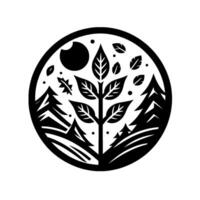 Natures Embrace A Black and White Circular Depicting a Forest Scene, Tree, Sunlight and Leaves. vector