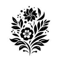 Elegant Black and White Floral A symmetrical composition featuring stylized blooms, leaves, and dots, against a pristine white backdrop. vector