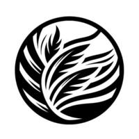 A symmetrical black and white circular featuring stylized, leafy, or feathery elements. vector