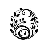 An Elegant, Circular Floral featuring black vines, leaves, and flourishes on a crisp white background, evoking nature and artistry. vector