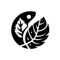 Stylized YinYang Featuring Two Leaf Forms in Black and White, Symbolic of Balance. vector