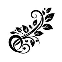A monochrome swirling botanical featuring leaves, dots, and elegant curves, evoking a sense of timeless simplicity. vector