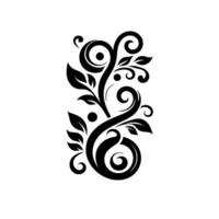 Elegant Black Floral Scrollwork Ornament with Swirls, Leaves and Berries on White Background. vector