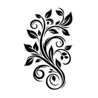 Elegant Black and White Floral Motif Ornate Vine with Spirals and Leaves on a Clean White Backdrop, Suitable for and Decoration. vector