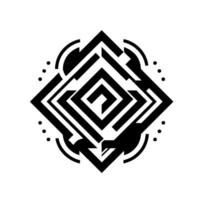 Geometric Black and White Composition A symmetric featuring layered shapes, diamonds, and circular accents, creating a modern minimalist aesthetic. vector