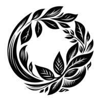 Circular Black and White Leaf Arrangement Botanical Illustration with Detailed Veins Forming an Elegant Decorative Element on a White Background. vector