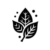 Minimalist Black and White Illustration of Three Overlapping Leaves with Detailed Veins and Scattered Dots on a White Background. vector