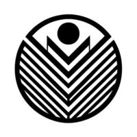 Geometric Black and White Emblem Circular with a Central Dot and Chevron Pattern. vector