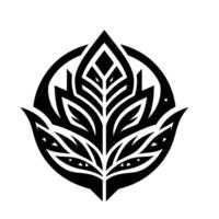Bold black and white symmetrical abstract stylized leaf within a partial circle, perfect for a or emblem. vector