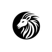 Minimalist stylized animal crest, a proud deerlion hybrid emblem within a black circle, in black and white vector